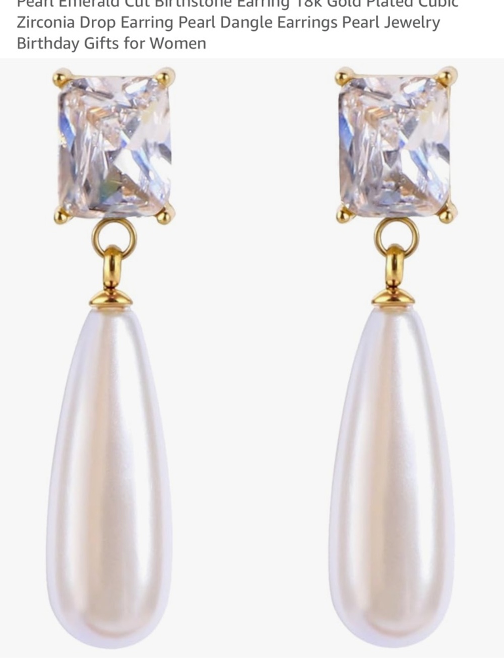18K Gold-Plated Pearl Drop Earrings with Cubic Zirconia - White Pearl